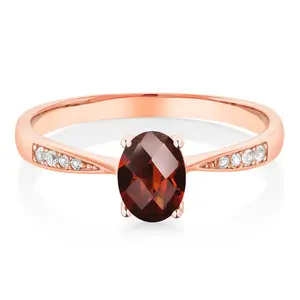10K Rose Gold Gemstone Birthstone and White Diamond Engagement Ring For Women | Oval 7X5MM | Wedding Engagement Anniversary Promise Ring | Sizes 5, 6, 7, 8, 9