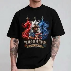 Clint Eastwood America 250th Anniversary Patriotic Cowboy T-Shirt 1776-2026 Years of Freedom USA Flag Vintage Fourth of July Graphic Tee for Men