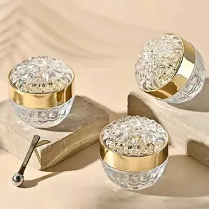 1pc Luxury Crystal Glass Cream Jar，Capacity  Embedded Mud Mask Remover， Cosmetic Jar, Diamond Cream Empty Bottle（50ml)，Twist-Off Cosmetic Container, Suitable For Face & Body Lotion, Unscented