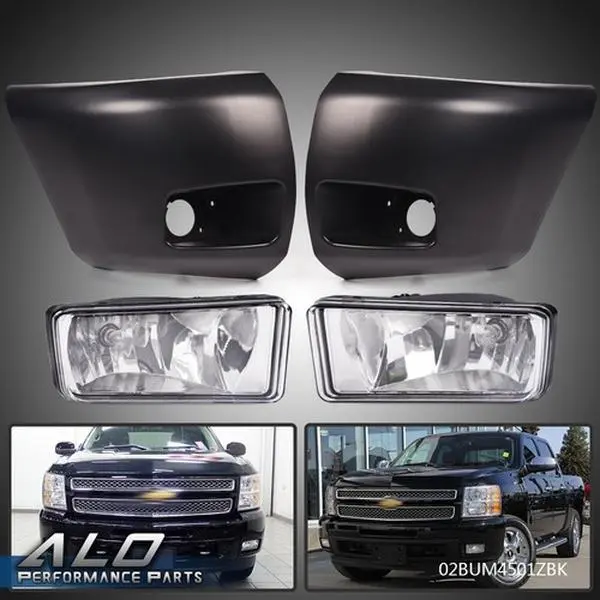 Front Bumper Extension End & Fog Lights Fit For 2007-13 Chevrolet Silverado 1500