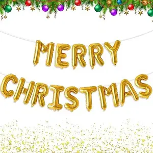 Merry Christmas Letter Balloons Party Decorations Banner, Gold