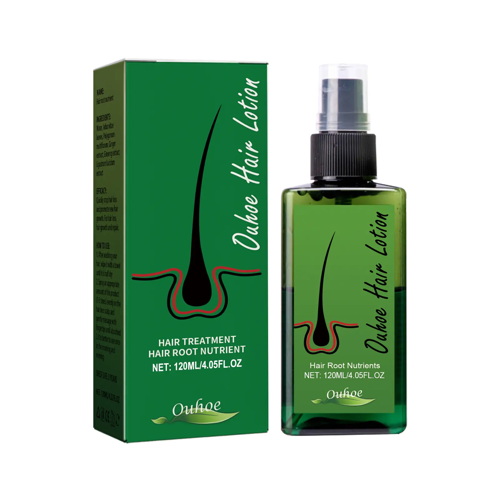 OUHOE Dense Hair Spray Anti-Loss Hair Strengthening Repair Root Care Formula for Enhanced Hair Health castoroil pumpkinseedoil hair growth oils Haircare Ginseng Comfort