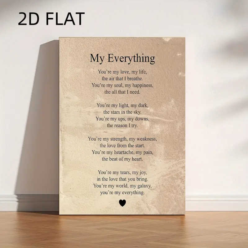 [2D Flat]1pc "My Everything" Love Poem Canvas Wall Art, Vintage Beige Romantic Print, Anniversary & Valentine's Decor for Couples