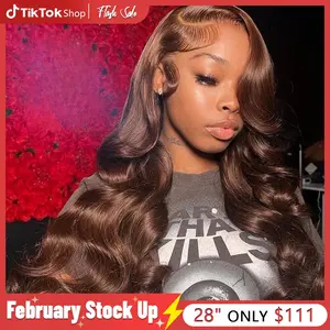 Bling Hair Chocolate Brown Wigs Body Wave 13x4 13x6 HD Transparent Lace Front Human Hair Wig For Women 4x4 Lace Closure Brazilian Remy Human Wig Pre plucked Natural Hairline 30 Inch 180% Density TikTokShopStockUp