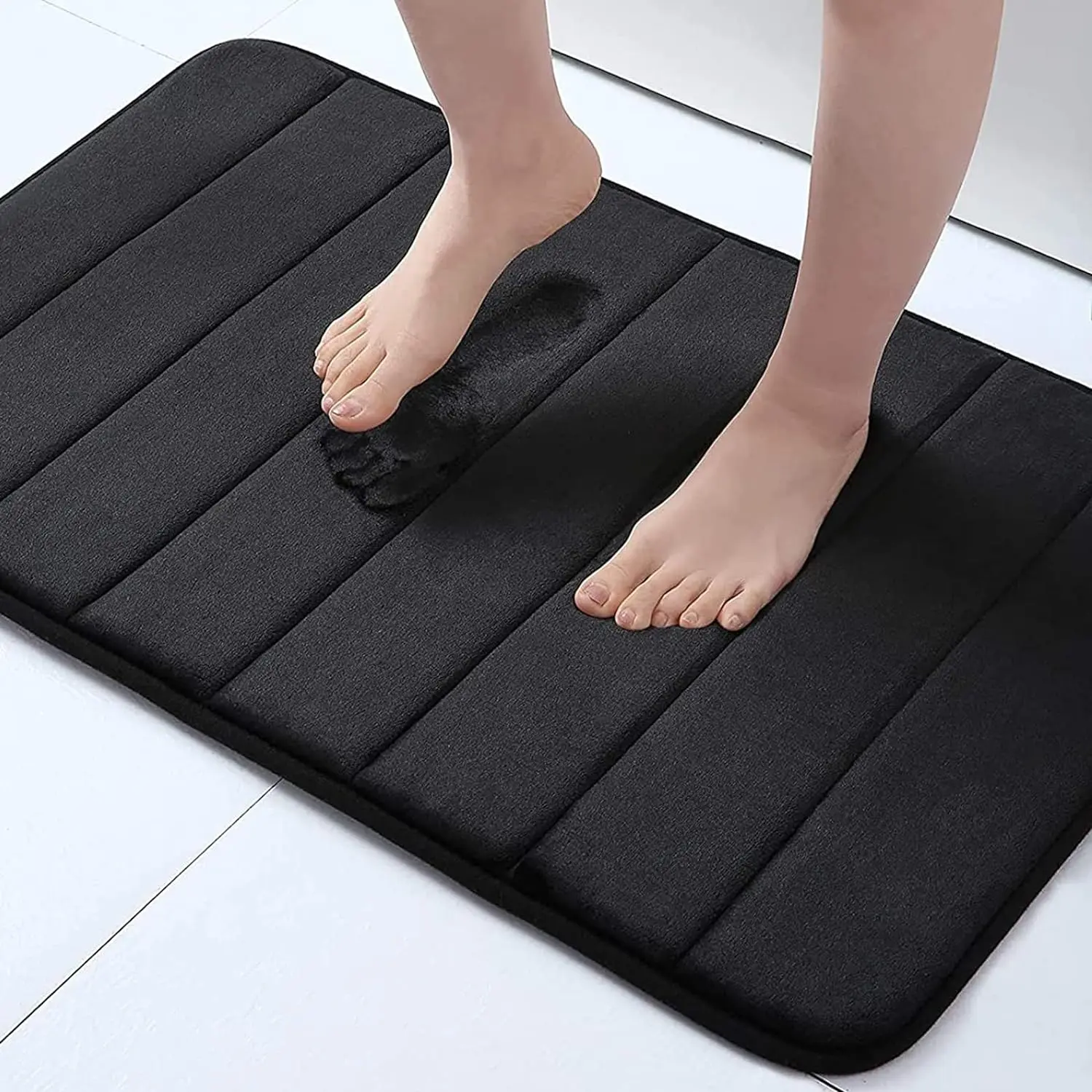 Black 24x16in Rectangle Cushioned Solid Memory Foam Bath Mat (1 Mat, 16 in), Ultra-Soft, Non-Slip with Strong Backing, Super Absorbent, Machine-Washable Bathroom Rug for Bathroom, Shower