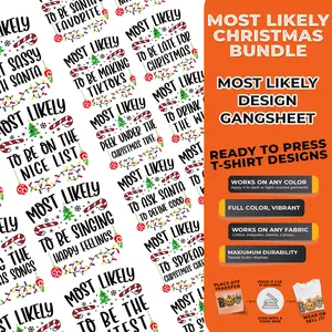 15 PCS Christmas DTF Heat Transfer Bundle 'Most Likely to Be Santa’s Favorite' Family Matching Shirt Designs Black & White Variations