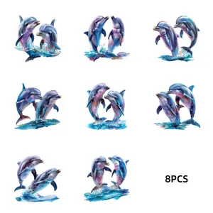 8pcs 2 Cute Dolphin Pattern Crystal Decorative Stickers- Plastic, Glossy, Disposable, Suitable for Stationery Decoration, Laptop, Water Bottle, Suitcase, Table, Glass, and Other Smooth Surfaces