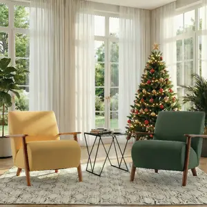baliaa Mid-Century Modern Linen Upholstered Armchair, Wood Frame Lounge Chair, Comfy Reading Chair for Living Room, Bedroom
