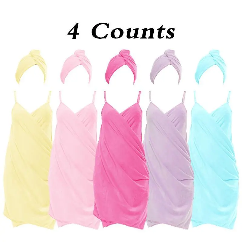 Women's Solid Color Backless Bathrobe, 4Counts/set Casual Soft Comfortable Breathable Absorbent Wearable Bathrobe, Bathrobe for Home Bathroom