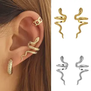 Punk Vintage Snake Ear Cuff No Piercing Earrings for Women Gothic Silver Color Cartilage Ear Clip Earing Fashion Jewelry