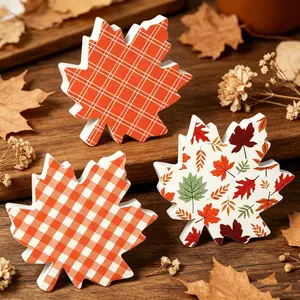 3 Piece Autumn Maple Leaf Decorations, Home Indoor Decoration, Thanksgiving Table Decor, Wooden Maple Leaf Blocks, Layered Tray Party Display