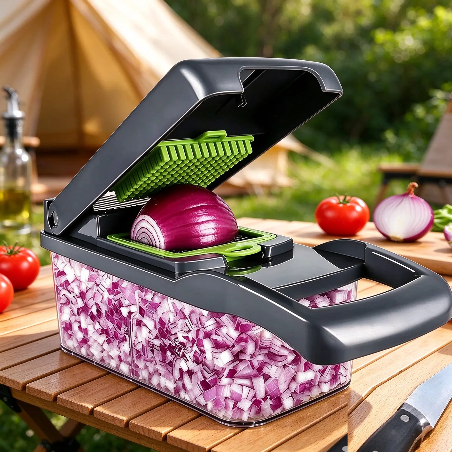 Vegetable Chopper, Pro Onion Chopper, Multifunctional 13 In 1 Food Chopper, Kitchen Vegetable Slicer Dicer Cutter, Veggie Chopper With 8 Interchangeable Stainless Steel Blades, Carrot And Garlic Chopper With Storage Container.vegetable fruit cutter