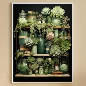 Succulent Plant Pattern DIY Diamond Arts Colorful Painting Kit, DIY 5D Diamond Arts Colorful Painting Kit, Wall Art Decor for Home Living Room Bedroom