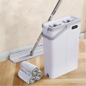 L-Shaped Mop Cleaning Set, Suitable for All Types of Floor & Walls, Effortless Cleaning Wet & Dry Surface & Corners with Long Handle, Mop Bucket Wringer Set with 3 Reusable Microfiber Pads