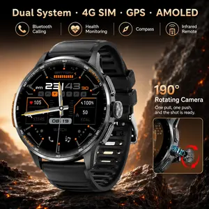 H100 Android Smart Watch 1.8'' AMOLED Round Display 3GB+32GB 6MP Rotating Camera 4G Call GPS NFC,Free watch strap included, Smartwatch For Fitness