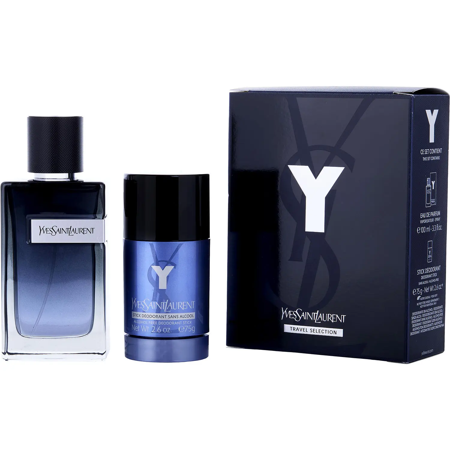 Y Set-Eau De Parfum Refillable Spray 3.3 Oz & Deodorant Stick 2.6 Oz For Men