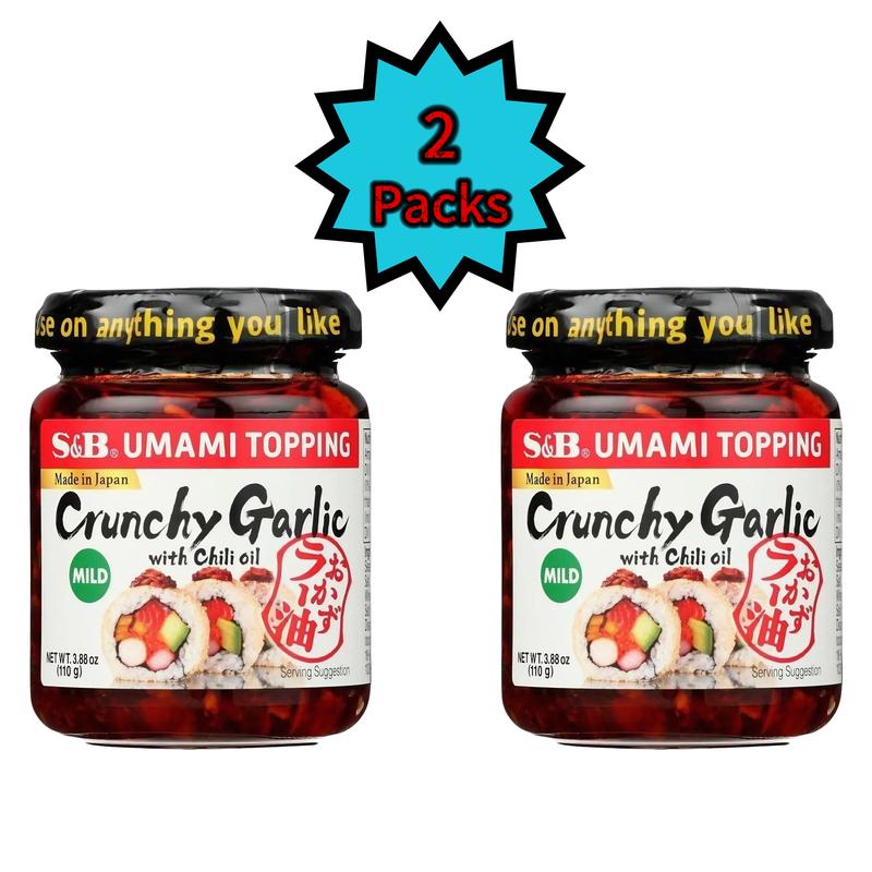 S&B chili oil w/Crunchy Garlic 3.88 oz (pack of 2) Sauce Sugar Sauce Flavor Umami Topping Salt Dip Soy Sesame peri  peri  sauce crunchy  garlic  with  chili  oil smuckers awaze  sauce Onion Seed