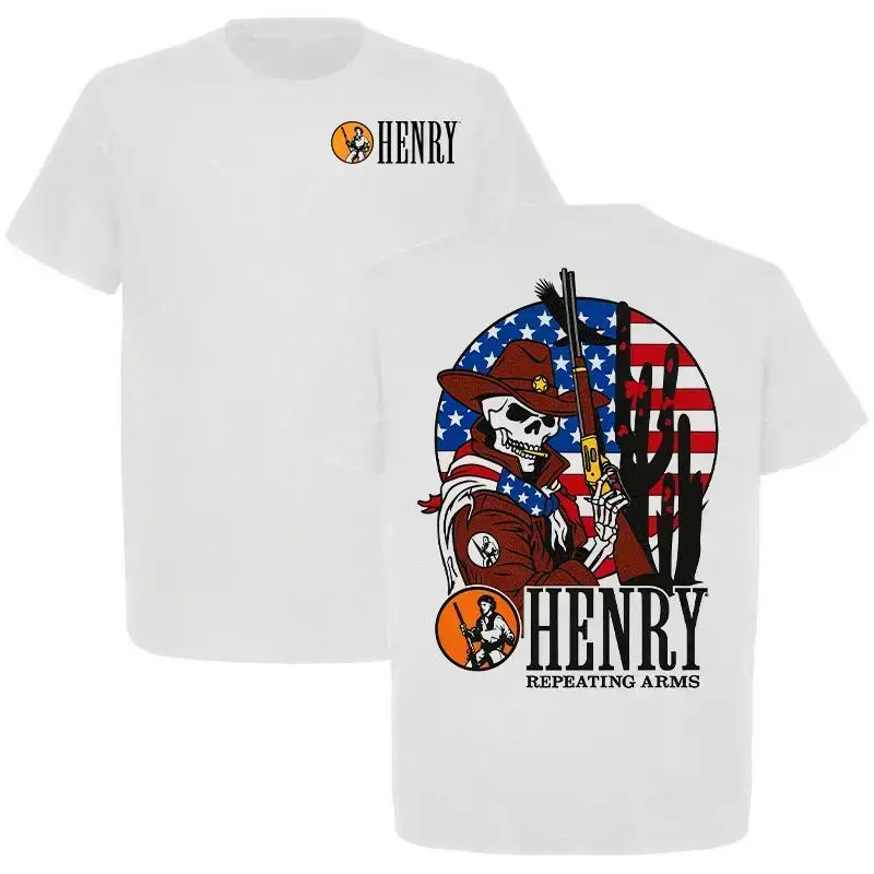 Henry Repeating Arms Cowboy Skeleton T-Shirt, American Flag Graphic Tee, Western Rifle Hunting Shirt, Tactical Outdoor Apparel, Gift For Men, MenswearCHEN JX Shop