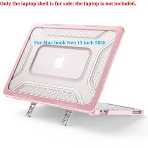 For MacBook Neo 13 inch 2026 with Metal Honeycomb Stand, Ultra-Thin Transparent PC Hard Shell Cover with Anti-Slip Grip & Easy-Clip Design (Fits 2026 Model)