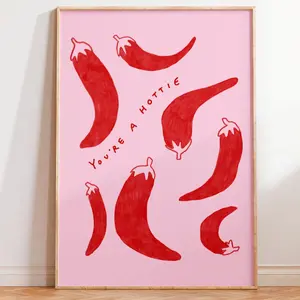 CHILLI PEPPER Poster, You're a Hottie Wall Art, You're Hot Chilli Art Print, Contemporary Food Poster, Hot Pepper Wall Art