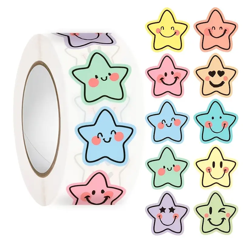 Colorful Star Emoji Stickers Roll, Soft Tone Star Labels for Scrapbooking, Journal, Planner, Envelopes, Gift Wrapping, Crafts, Decals Stickers, Scrapbook Accessories, Cute Scrapbooking, Scrapbooking Ephemera