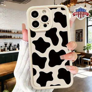 Cute Cow Print Pattern Aesthetic Case for iPhone 17 16 15 14 Pro Max 13 12 11 XR XS Plus Air Slim Shockproof Anti Drop Protective Durable TPU Cover