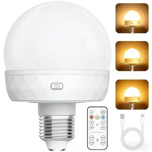 Rechargeable LED bulb, E27 screw base, with remote control, dimmable and timer, suitable for living rooms, bedrooms, and other areas.