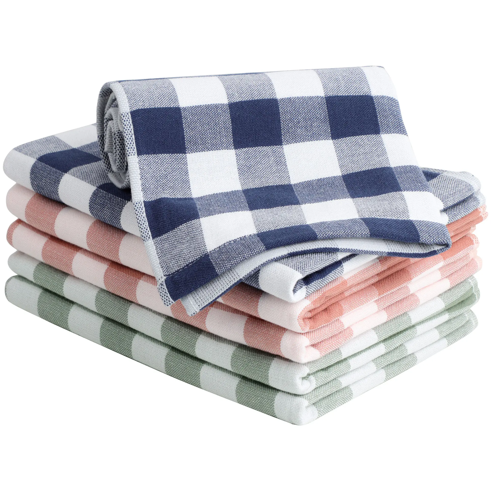 PiccoCasa 100% Cotton Terry Kitchen Towels Set of 6 Plaid Pattern (13 x 29 Inch) Soft Absorbent Drying Dish Towels for Kitchen Cooking - Mixed Color