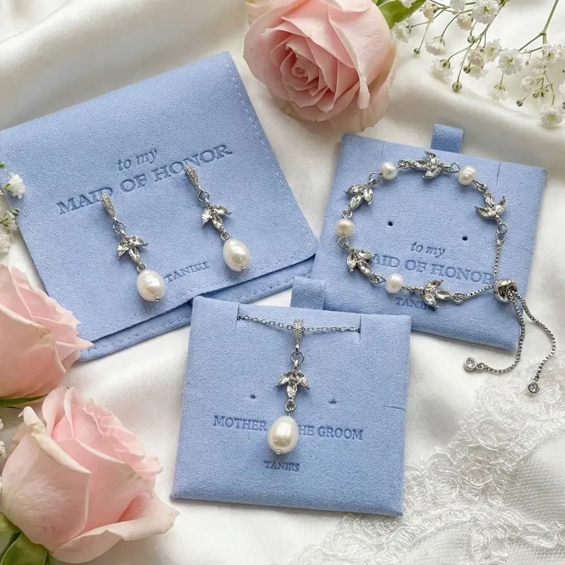 Taniri 18K Gold-Plated Dainty Pearl Jewelry Set - Earrings, Necklace or Bracelet Bridesmaid Gift in Custom Velvet Pouch, Elegant Wedding Keepsake for Women