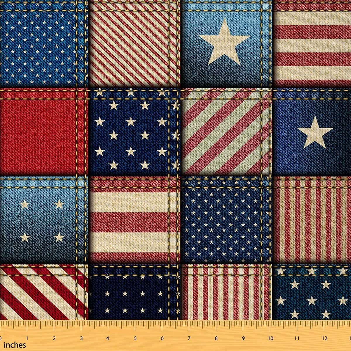Feelyou Waterproof Outdoor Upholstery Patterned Fabric - 2yd Woven Textile Fabric, Tight Weave, American Flag Grid Plaid, Vintage Stripe Decorative Material for Home DIY Projects, Patterned Fabric Fabric