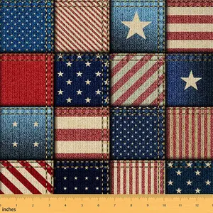 Plaid Outdoor Fabric by The Yard,2 Yard,American Flag Style Grid Upholstery Fabric,Vintage Geometric Stripe Decorative Fabric for Home DIY Projects