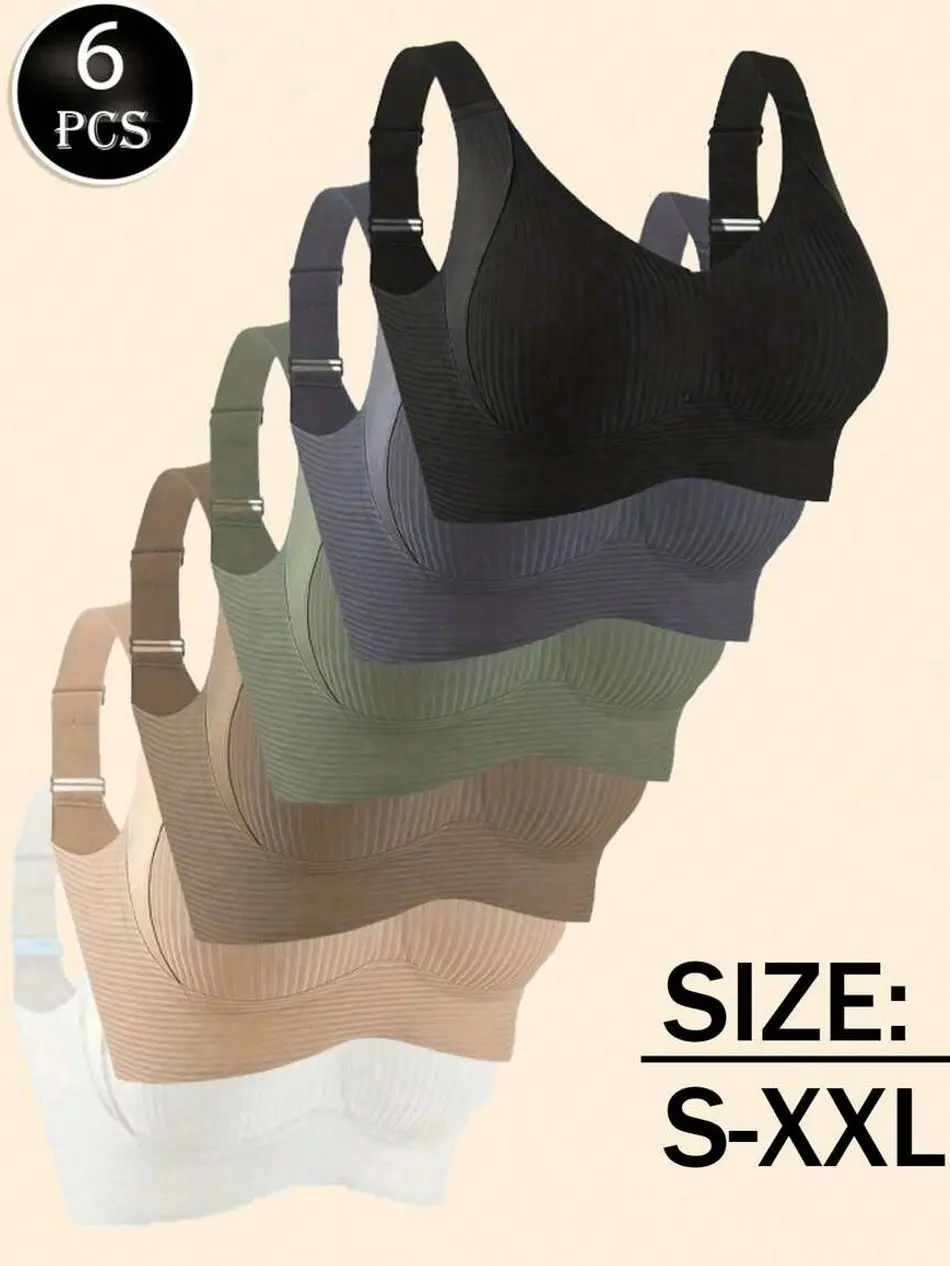 6-Pack Women's Seamless Wire-Free Push-Up Bras, Adjustable Wide Straps, Breathable Comfort Lift Bras, Soft Everyday Support
