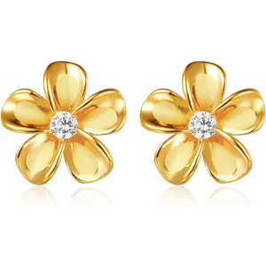 S.Leaf Tiny Plumeria Flower Earrings for Women Gold Plated Hypoallergenic Small Cute Floral Flowers Flatback Stud Jewelry Studs Earrings