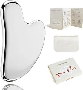 Rena Chris Gua Sha Facial Tools, Stainless Steel Guasha Tool for Acupuncture, Manual Massage Tool for Jawline Sculpting and Puffiness Reducing, Gua Sha Facial Massage Tool, Skin-Care Gift