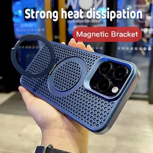 Honeycomb hole Heat Dissipation Bracket Magnetic Case for iPhone 15 pro max case 14 13 Plus 12 11 Pro Max compatible with MagSafe Cooling Stand Drop  proof apple Protector phone case Protection Shockproof