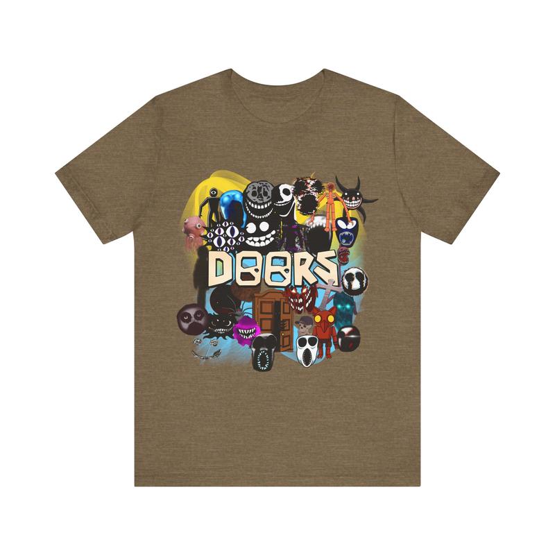 Doors Game Update Unisex Jersey Short Sleeve Tee, Roblox Concept Artwork, El Goblino, Entities, Curious Light