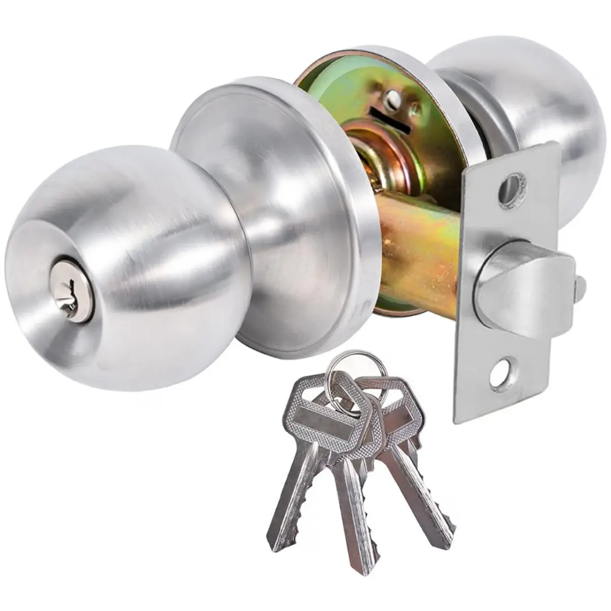 Keyed Entry Door Knob Set, Entrance Door Lock in Solid Stainless Steel for Exterior and Interior, Round Ball Handle