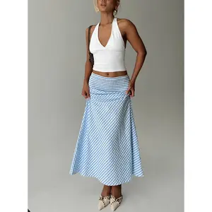 Every Girl Shirred Maxi Skirt Blue Check