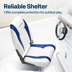 VIVOHOME Folding High Back Boat Seats 2 Pack, Waterproof Boat Captain Chairs, 4 Mounting Screws Included, White and Blue