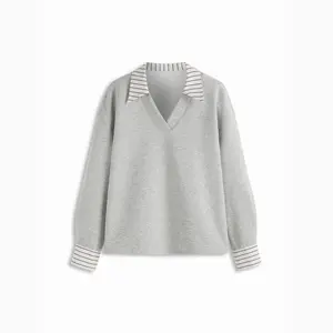 Cider Cotton-blend Collar Striped Long Sleeve Oversized Sweatshirt SwimWeek