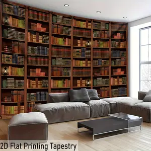 Large Knowledge Bookshelf Background Tapestry, Living Room Bedroom Office Party Decoration, Polyester Wall Art with Free Hanging Clips