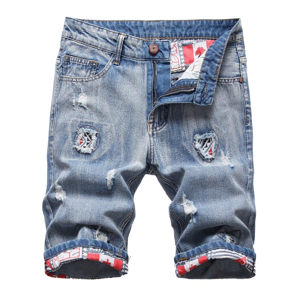 Men's Ripped Distressed Denim Shorts, Moto Biker Jeans Shorts with Broken Hole For Men