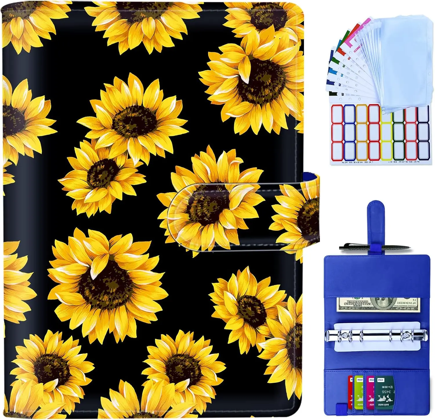 A6 PU Leather Budget Binder with Zipper Envelopes Cash Money Organizer For Budgeting
