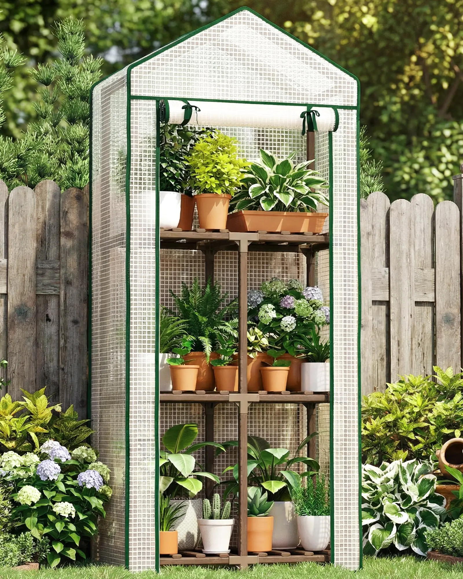 Bamworld Portable Mini Greenhouse with Wheels, PE Cover, Sturdy Eucalyptus Frame for Home Garden Plant Germination & Seed Starting