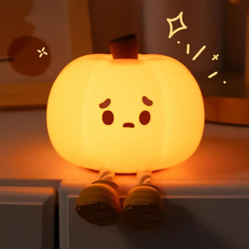 Pumpkin Shaped Night Light, Pumpkin Silicone Patting Small Night, Cute Pumpkin LED Night Light, Charging Decorative Bedside Light For Home Bedroom Liv