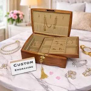 Custom engraved wooden jewelry box personalized engraved wooden jewelry organizer box with gang lock & key. Luxury wood jewelry box