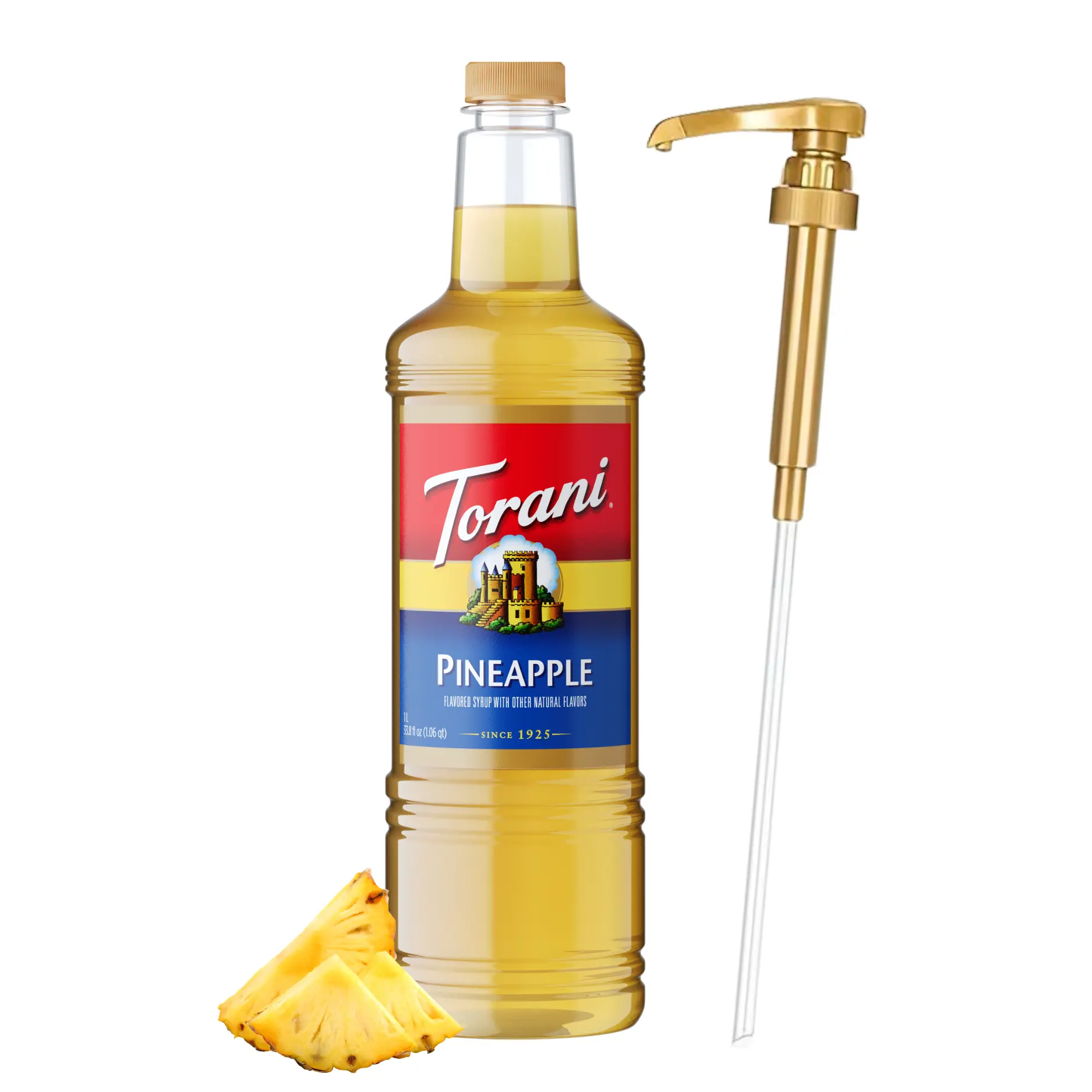 Torani Natural Pineapple Syrup, 1L with Pump - Tropical Flavoring for Cocktails, Teas
