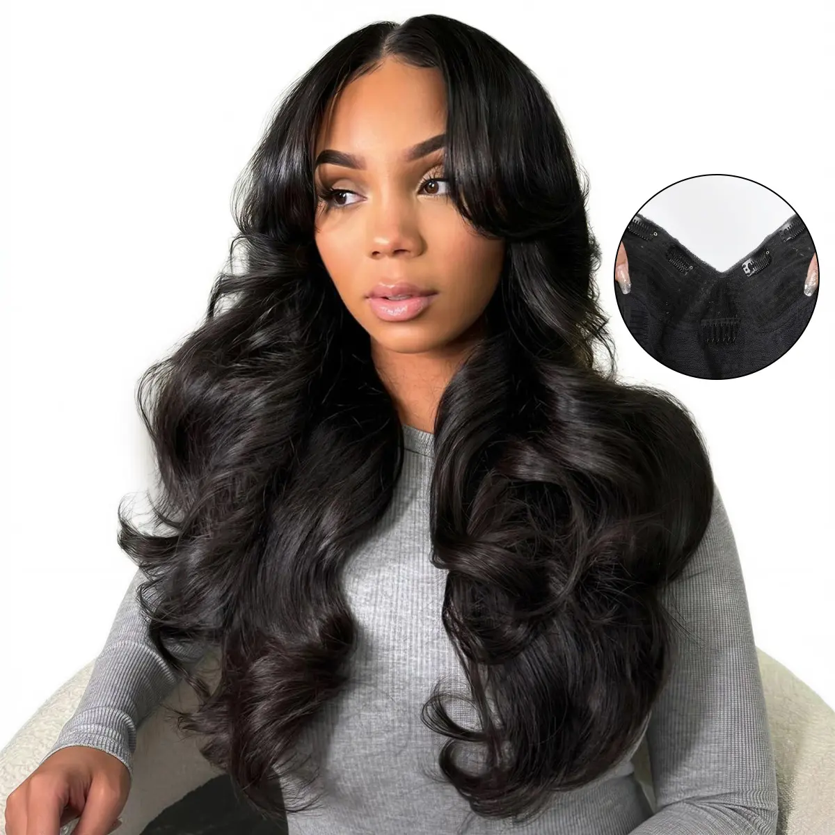 OQ HAIR Butterfly Cut Layered V Part Wig Human Hair No Leave Out Glueless Upgrade U Part Wig Human Hair Clip in Body Wave Wigs Beginner Friendly