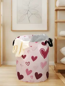 Heart Pattern Laundry Basket with Handle, Durable Foldable Storage Bin, Large Capacity for Home Use, Toy Organizer, Valentine's Day Gift