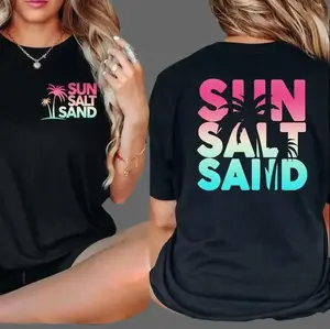 Sun Salt Sand Unisex Beach T-Shirt, Premium Soft Cotton Graphic Tee for Men & Women, Trendy Summer Vacation Outfit, Stylish Retro Tropical Top, Comfortable Casual Wear for Beach Trips & Travel